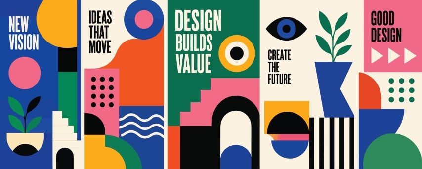 Abstract geometric design with positive messages.